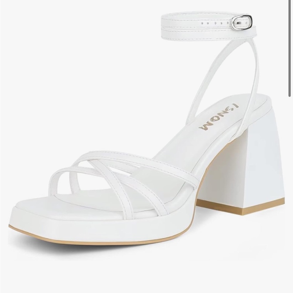 Women's White Strappy Block Heel Sandals